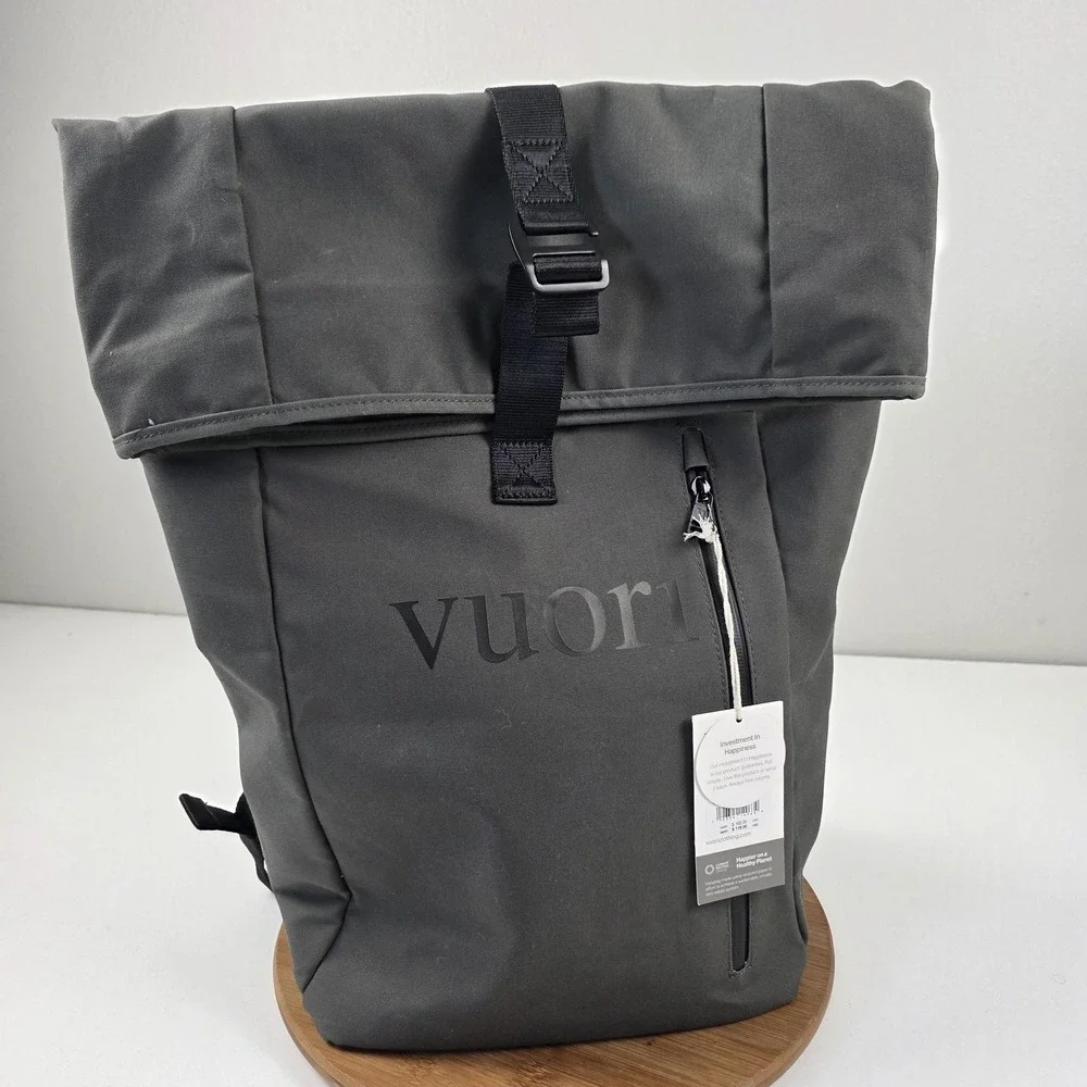 Vuori Roll Top Backpack Gray 18 Inch Laptop Bag Soft Case Travel Men Daypack